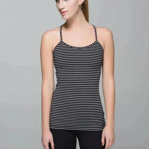 Lululemon Power Y Racerback Tank Luon Parallel Stripe Black White Womens Size 6